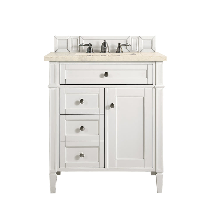 Brittany 30" Single Vanity, Bright White, w/ 3 CM Eternal Marfil Silestone Top