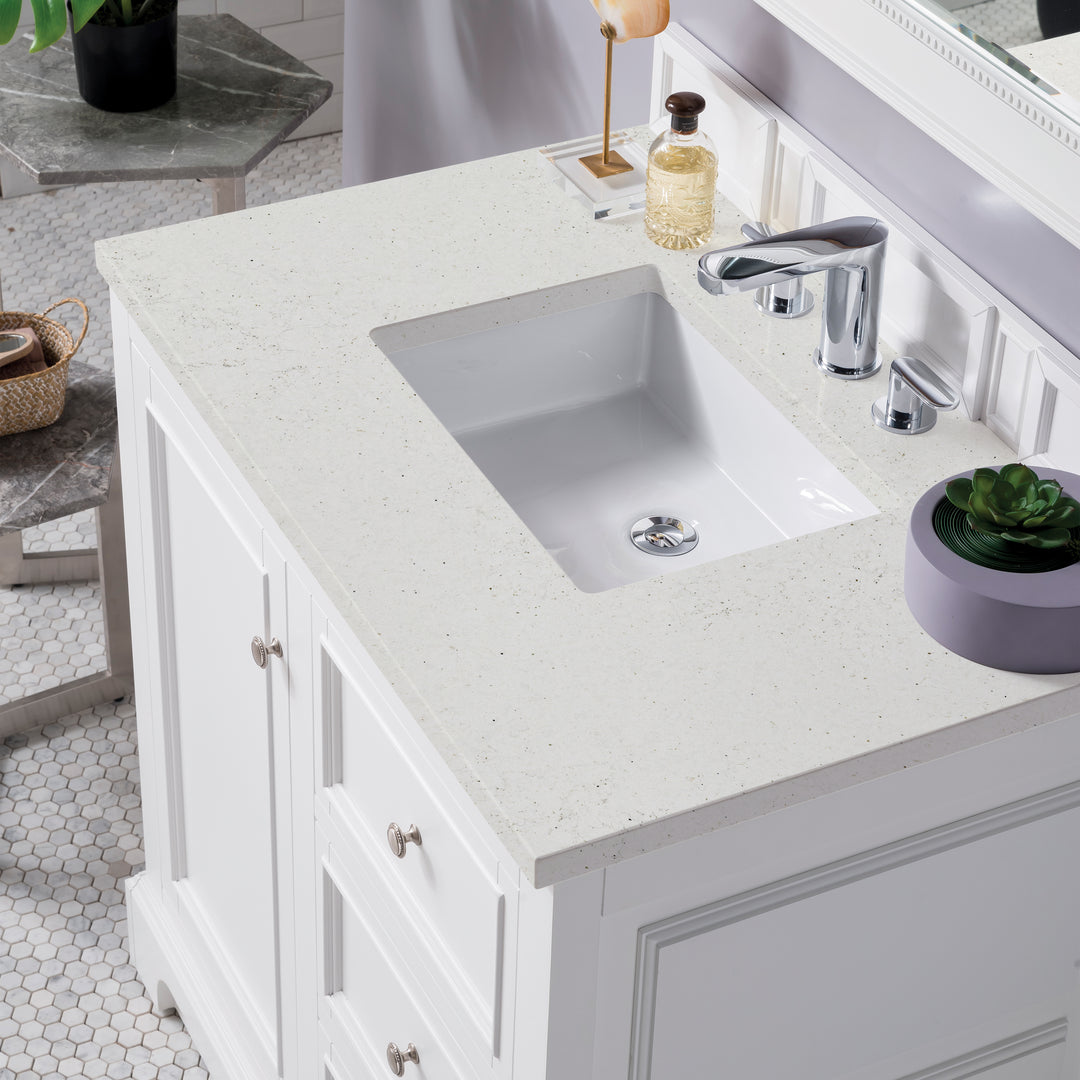 De Soto 36" Single Vanity, Bright White w/ 3 CM Lime Delight Silestone Top