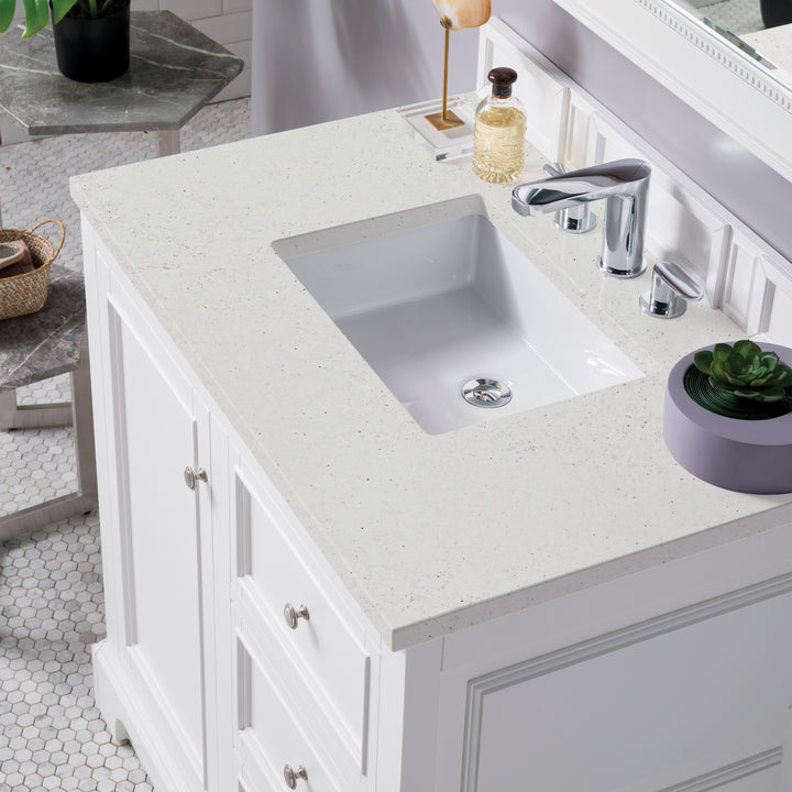 De Soto 36" Single Vanity, Bright White w/ 3 CM Lime Delight Silestone Top