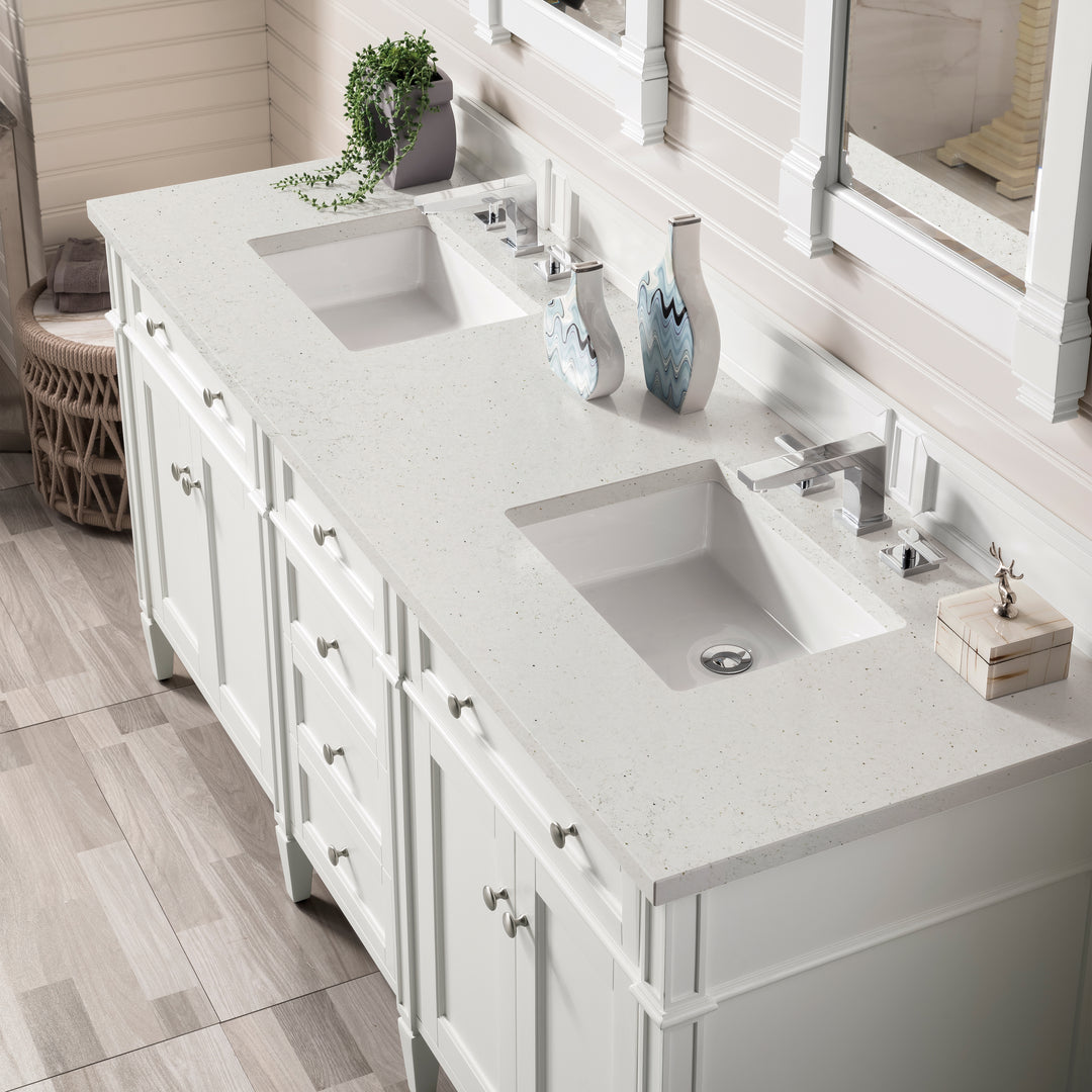 Brittany 72" Double Vanity, Bright White Vanity w/ 3 CM Lime Delight Silestone Top