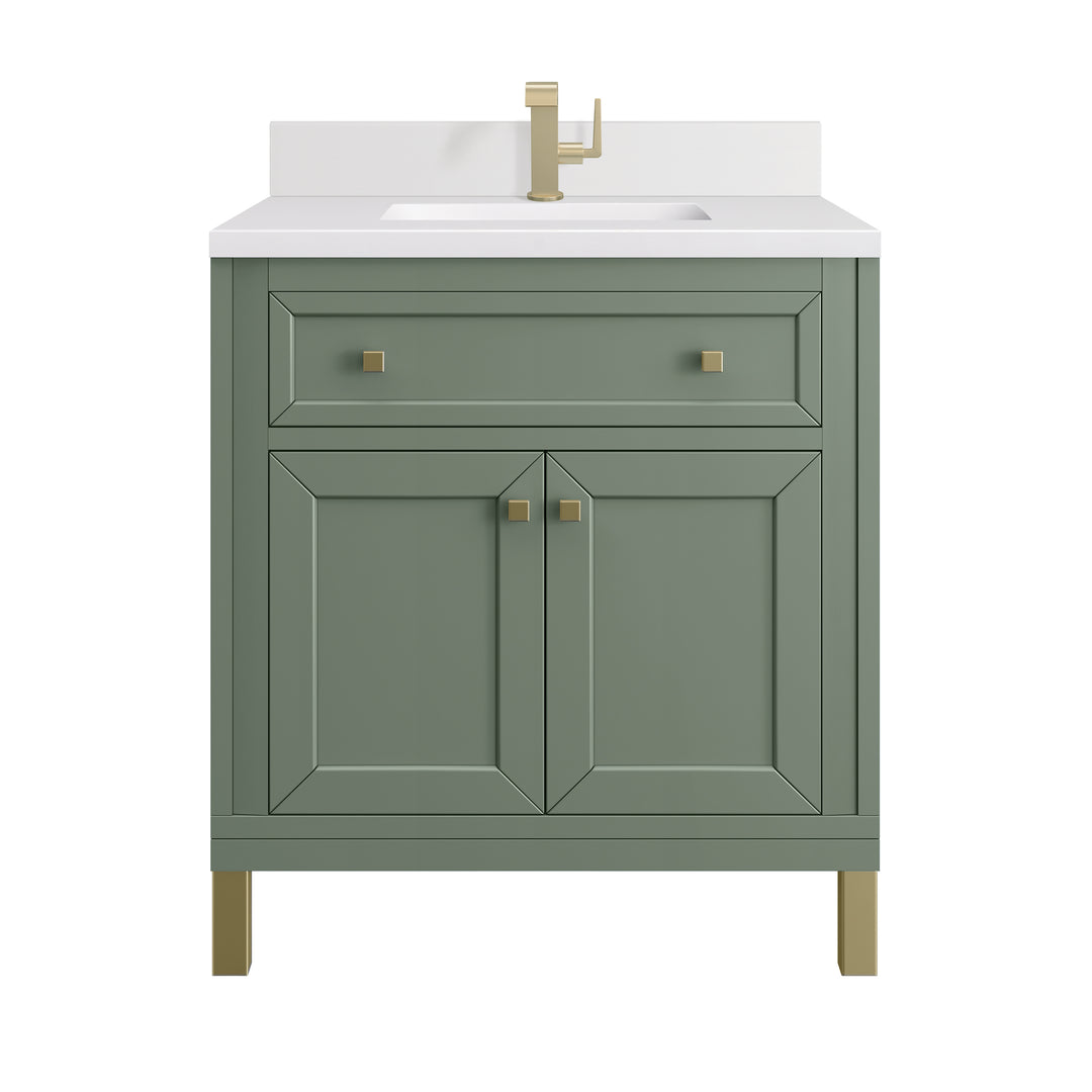 Chicago 30" Single Vanity, Smokey Celadon, w/ Single Hole 3CM White Zeus Silestone® Top & Backsplash