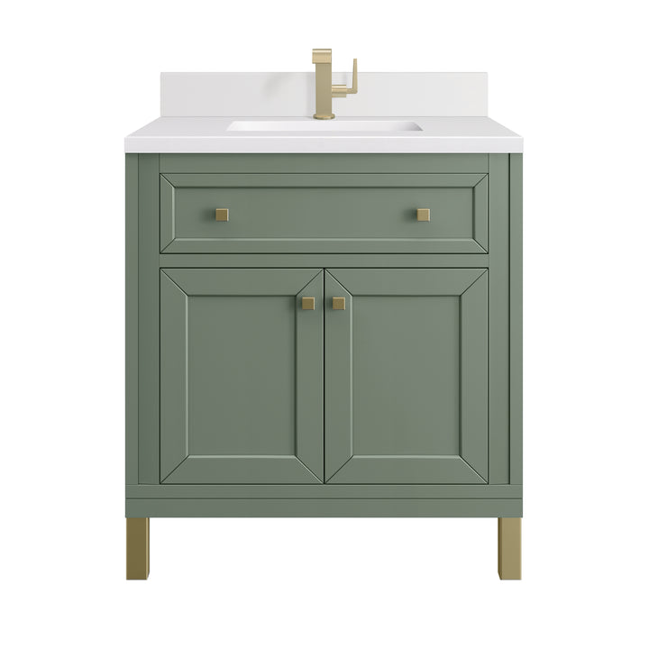 Chicago 30" Single Vanity, Smokey Celadon, w/ Single Hole 3CM White Zeus Silestone® Top & Backsplash