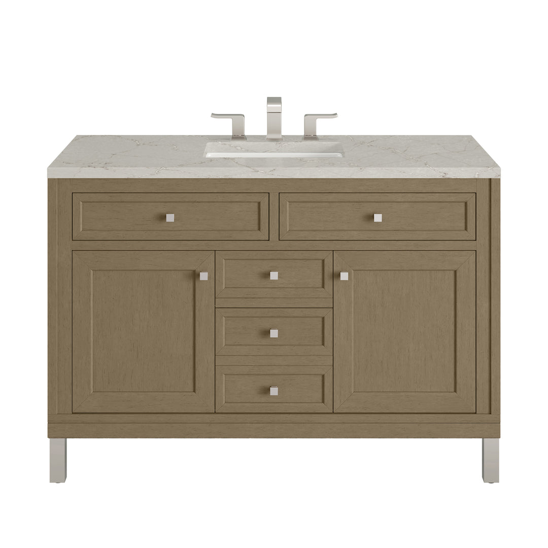Chicago 48" Single Vanity, Walnut Whisper, w/ 3 CM Victorian Silver Silestone® Top