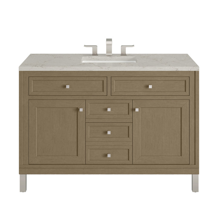 Chicago 48" Single Vanity, Walnut Whisper, w/ 3 CM Victorian Silver Silestone® Top w/FreePower Wireless Charger