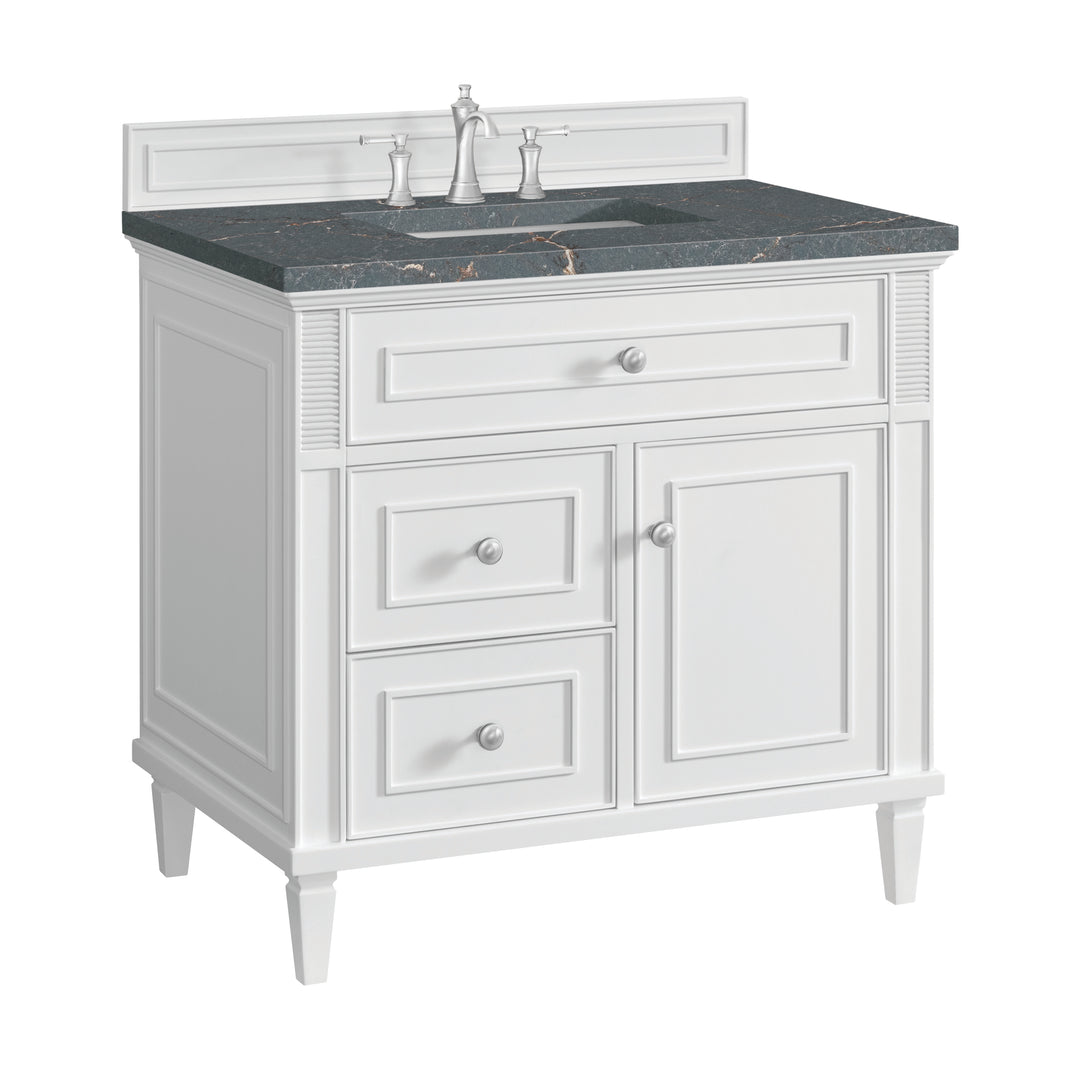 Lorelai 36" Single Vanity, Bright White w/ 3 CM Parisien Bleu Silestone Top