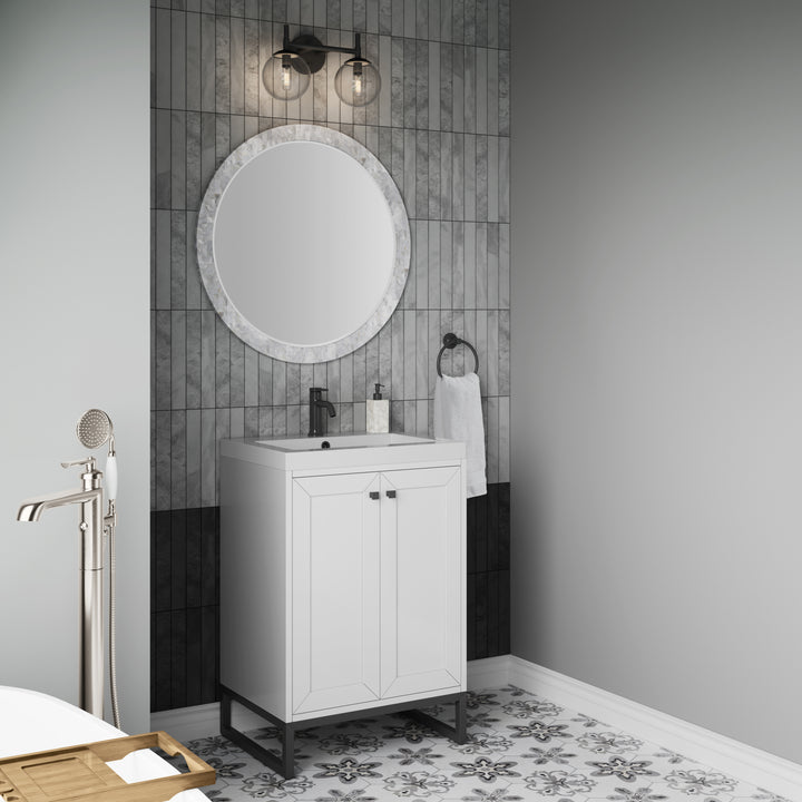 Chianti 24" Single Vanity, Glossy White, Matte Black, w/ White Glossy Composite Stone Top