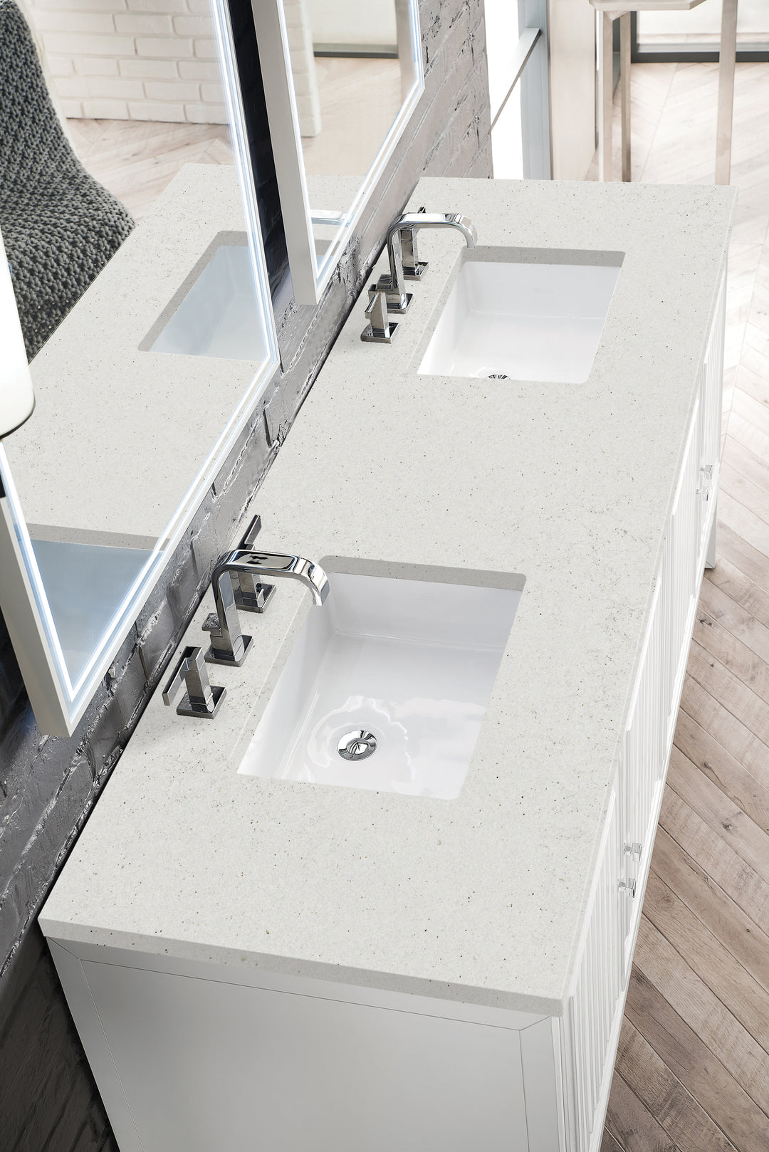 Athens 72" Double Vanity, Glossy White w/ 3 CM Lime Delight Silestone Top