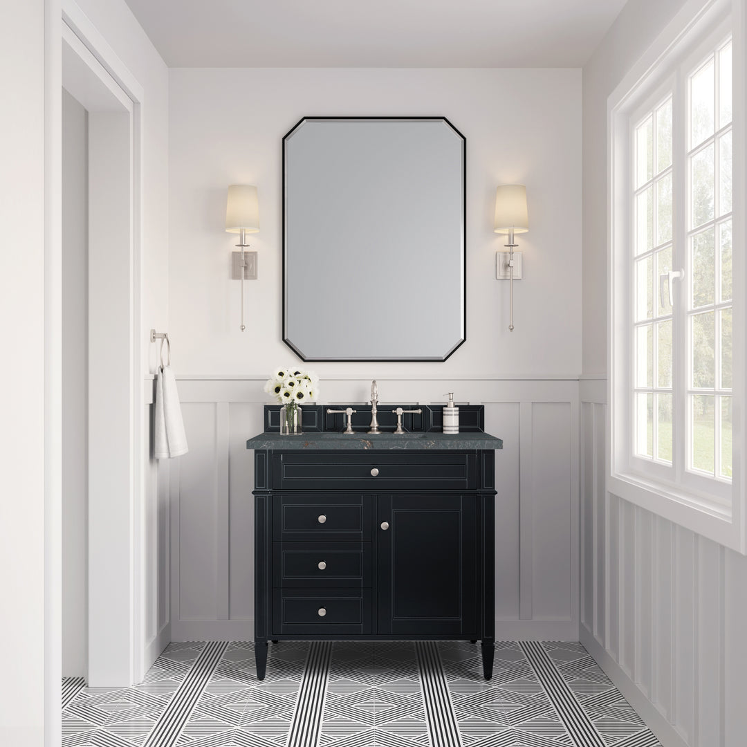 Brittany 36" Single Vanity, Black Onyx w/ 3 CM Parisien Bleu Silestone Top