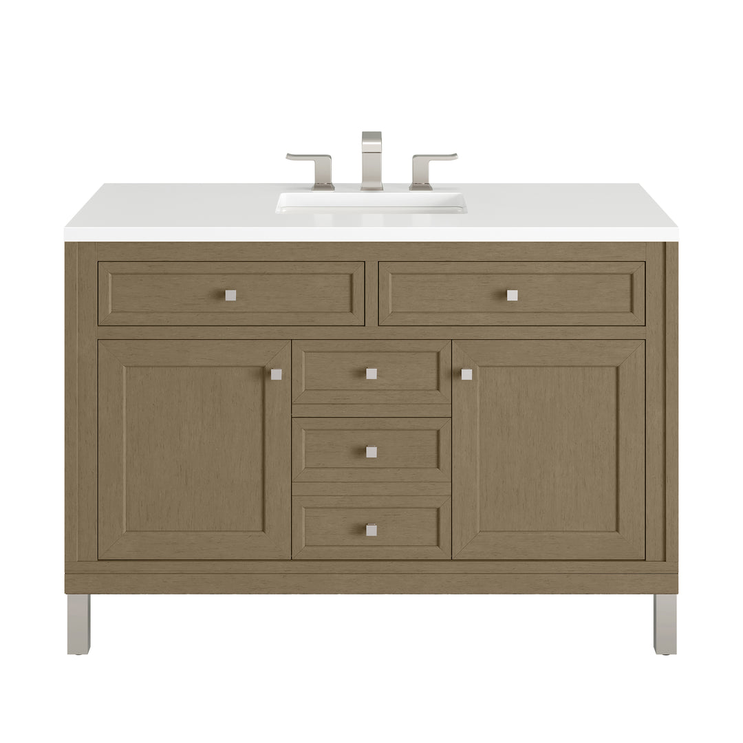 Chicago 48" Single Vanity, Walnut Whisper, w/ 3 CM White Zeus Silestone® Top