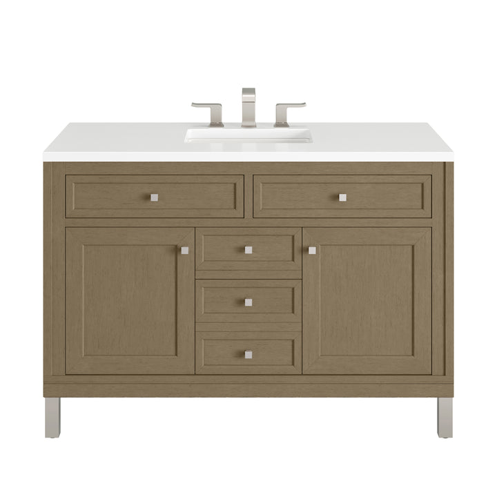 Chicago 48" Single Vanity, Walnut Whisper, w/ 3 CM White Zeus Silestone® Top
