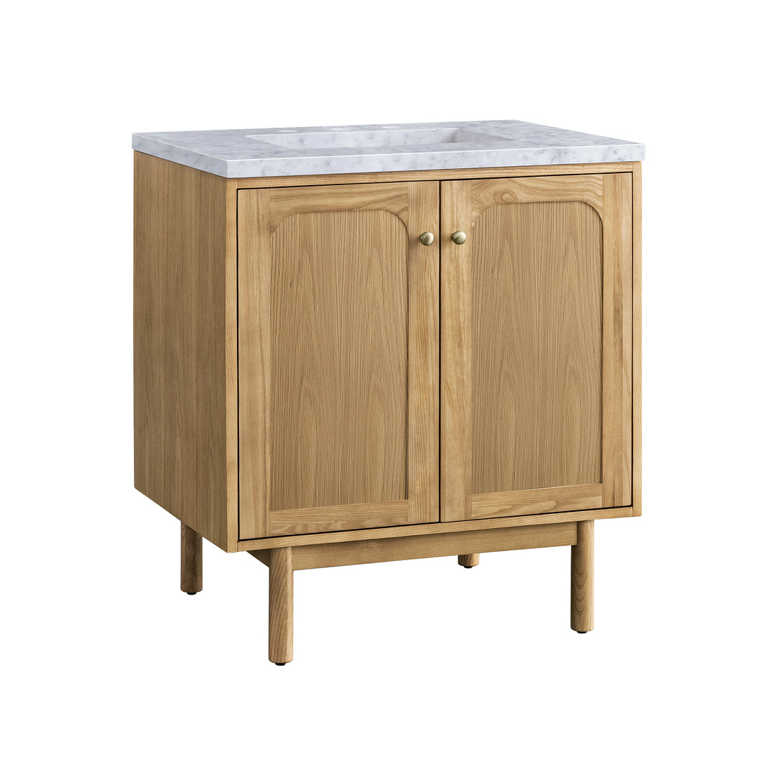 Laurent 30" Single Vanity, Light Natural Oak w/ 3 CM Carrara Marble Top