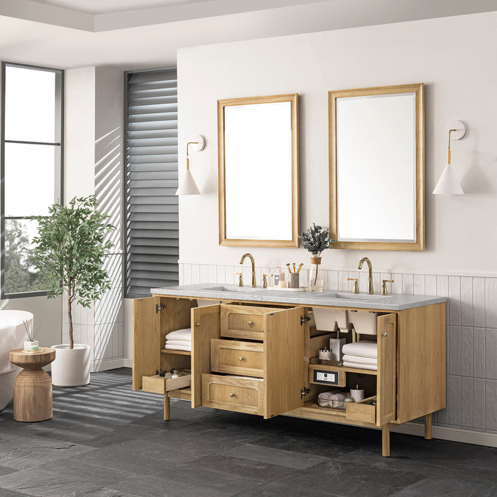 Laurent 72" Double Vanity, Light Natural Oak w/ 3 CM Eternal Jasmine Pearl Top w/FreePower Wireless Charger
