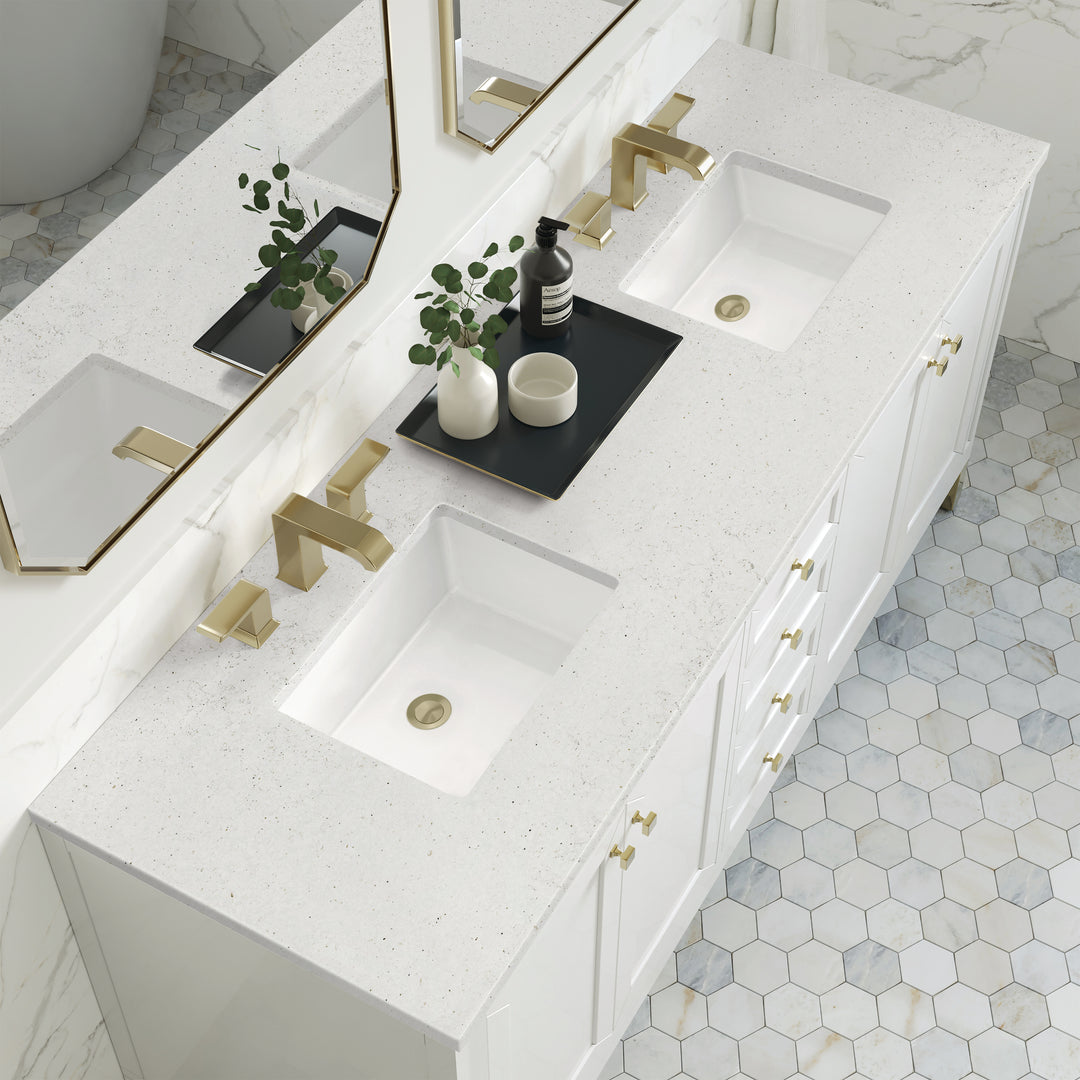 Chicago 72" Double Vanity, Glossy White, w/ 3 CM Lime Delight Silestone® Top