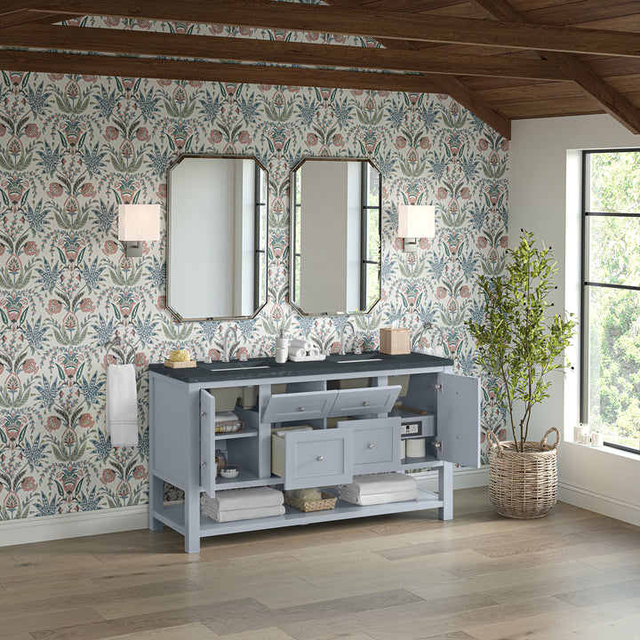 Breckenridge 60" Double Vanity, Serenity Blue, w/ 3 CM Charcoal Soapstone Quartz Top