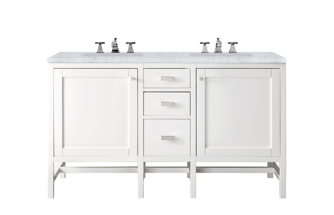 Addison 60" Double Vanity, Glossy White w/ 3 CM Carrara White Top