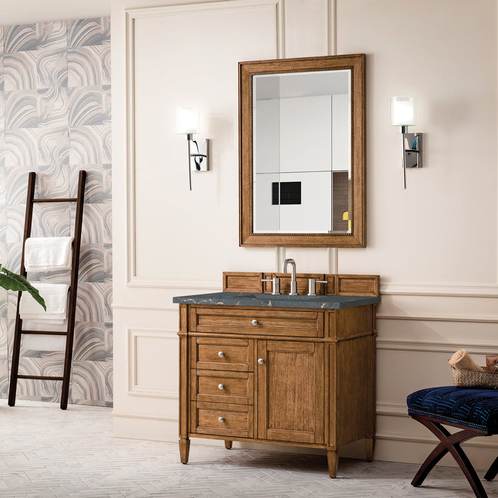 Brittany 36" Single Vanity, Saddle Brown w/ 3 CM Parisien Bleu Silestone Top