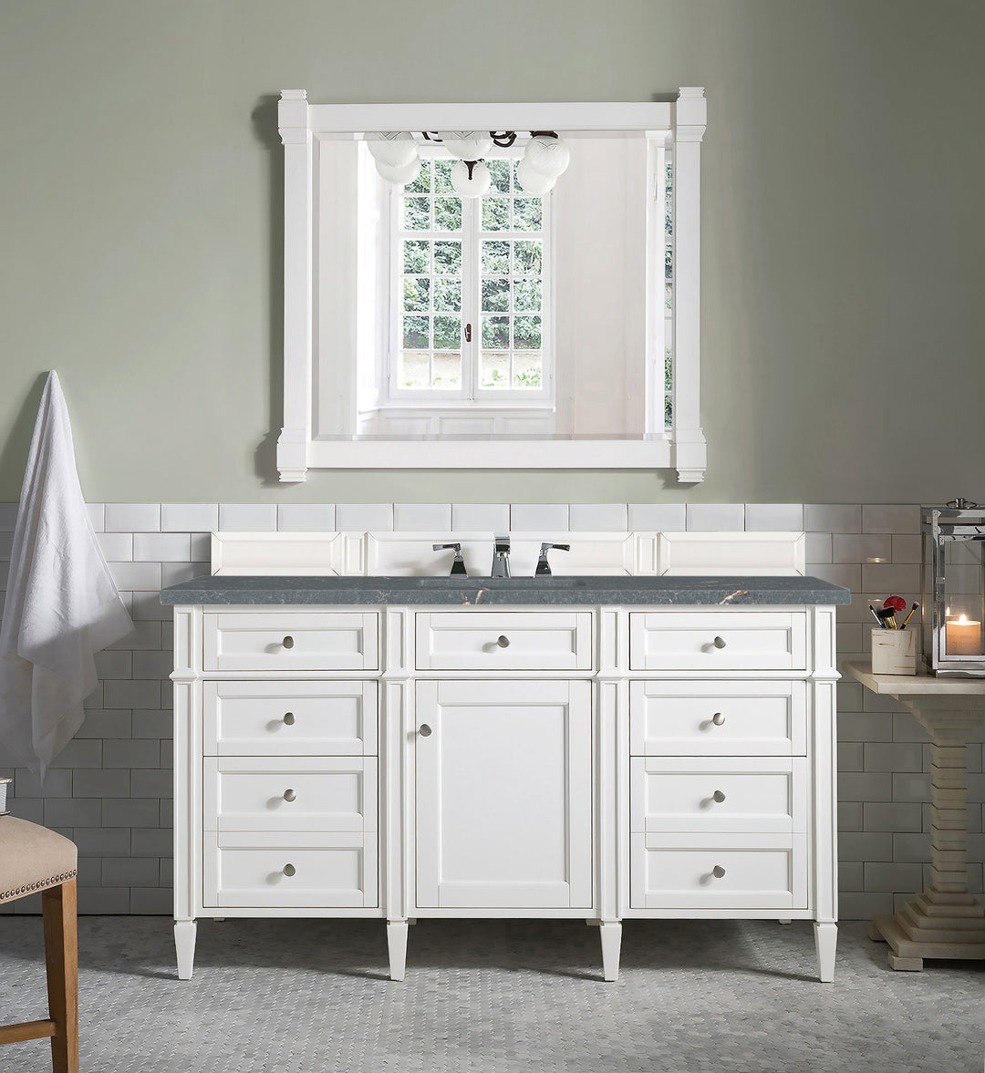 Brittany 60" Single Vanity, Bright White w/ 3 CM Parisien Bleu Silestone Top