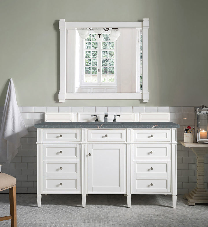 Brittany 60" Single Vanity, Bright White w/ 3 CM Parisien Bleu Silestone Top