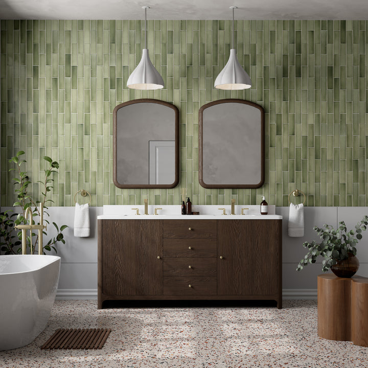 Gracyn 72" Double Vanity, Sable, w/ 3 CM White Zeus Quartz Widespread Top