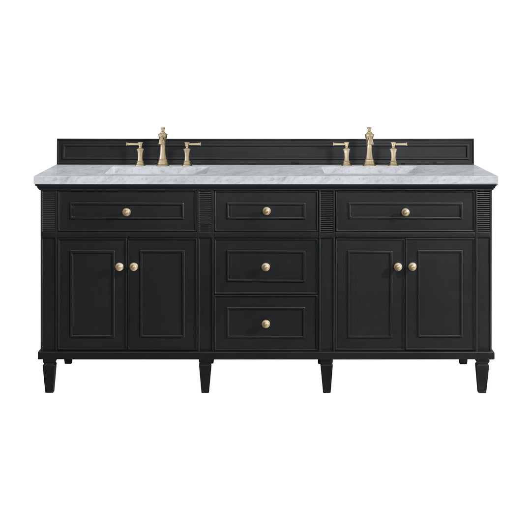 Lorelai 72" Double Vanity, Black Onyx w/ 3 CM Carrara White Marble Top