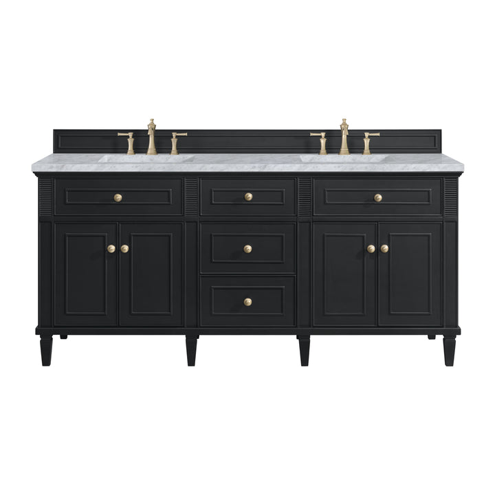 Lorelai 72" Double Vanity, Black Onyx w/ 3 CM Carrara White Marble Top