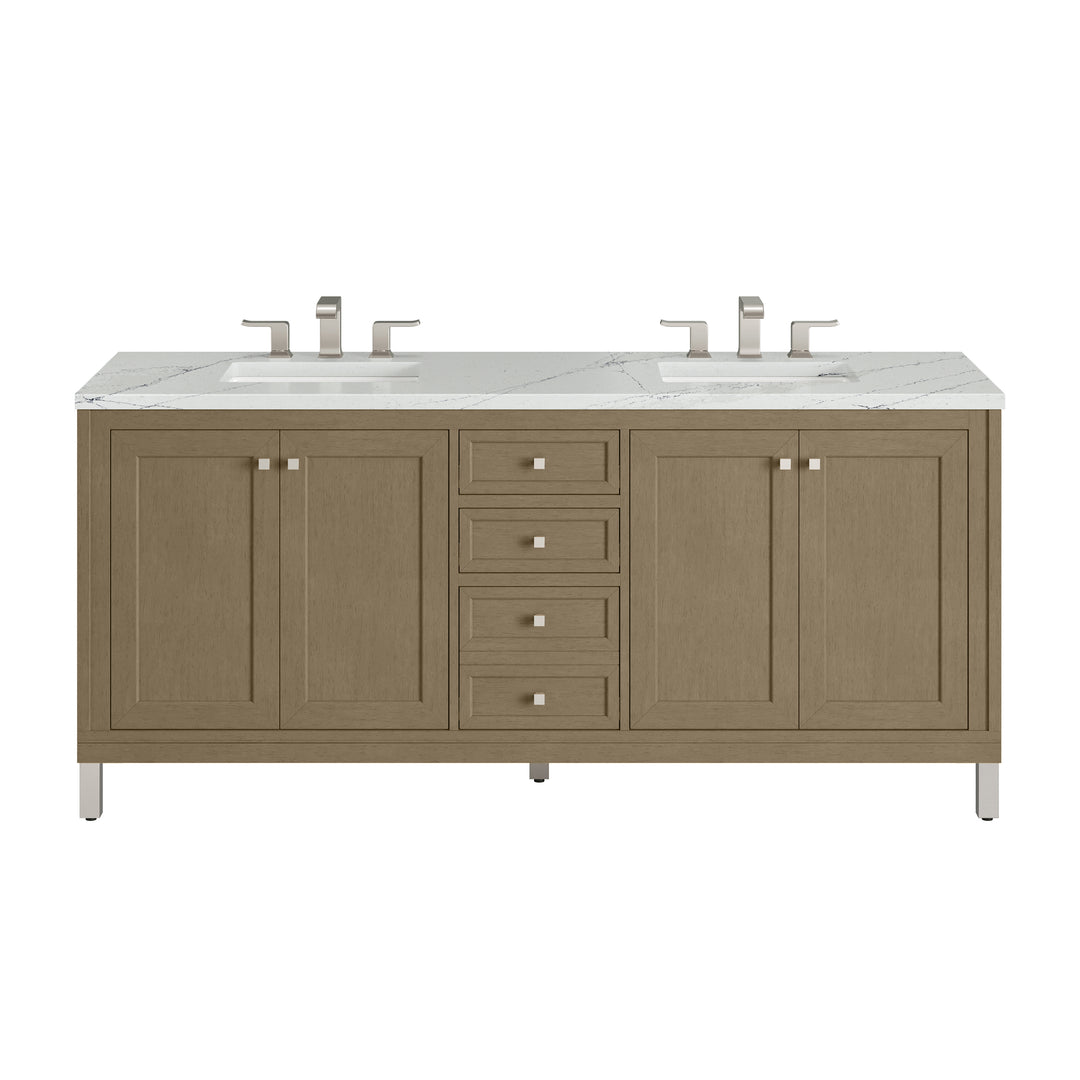 Chicago 72" Double Vanity, Walnut Whisper, w/ 3 CM Ethereal Noctis Silestone® Top