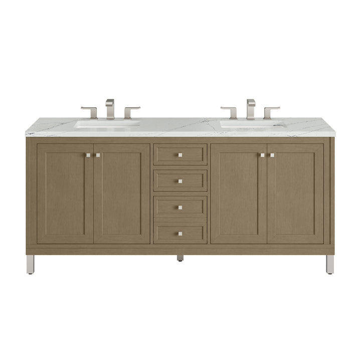 Chicago 72" Double Vanity, Walnut Whisper, w/ 3 CM Ethereal Noctis Silestone® Top