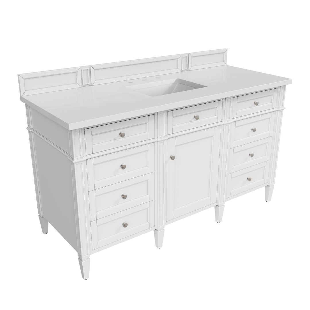 Brittany 60" Single Vanity, Bright White w/ 3 CM White Zeus Silestone Top