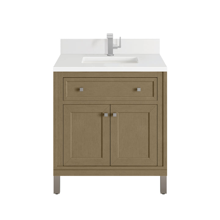 Chicago 30" Single Vanity, Walnut Whisper, w/ Single Hole 3CM White Zeus Silestone® Top & Backsplash