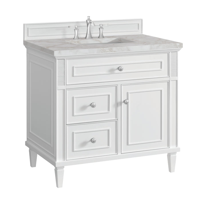 Lorelai 36" Single Vanity, Bright White w/ 3 CM Victorian Silver Silestone Top