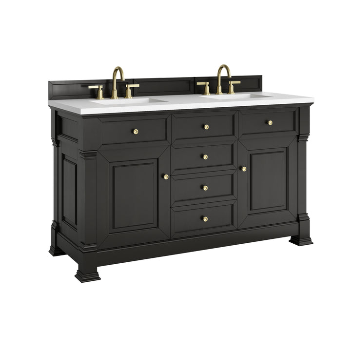 Brookfield 60" Double Vanity, Black Onyx,  w/ 3 CM White Zeus Silestone® Top