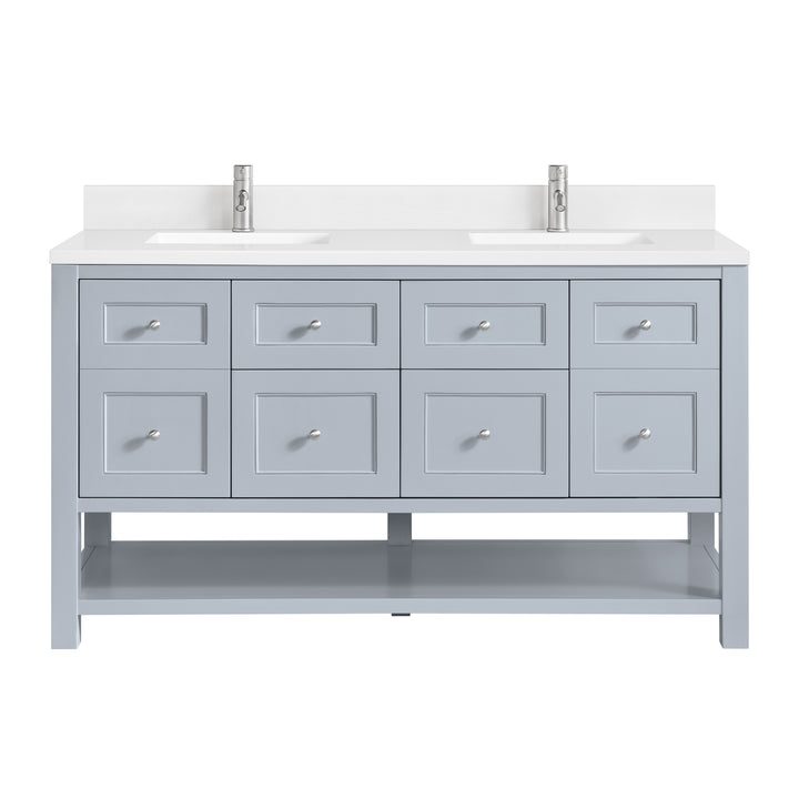 Breckenridge 60" Double Vanity, Serenity Blue, w/ Single Hole 3 CM White Zeus Quartz Top & Backsplash