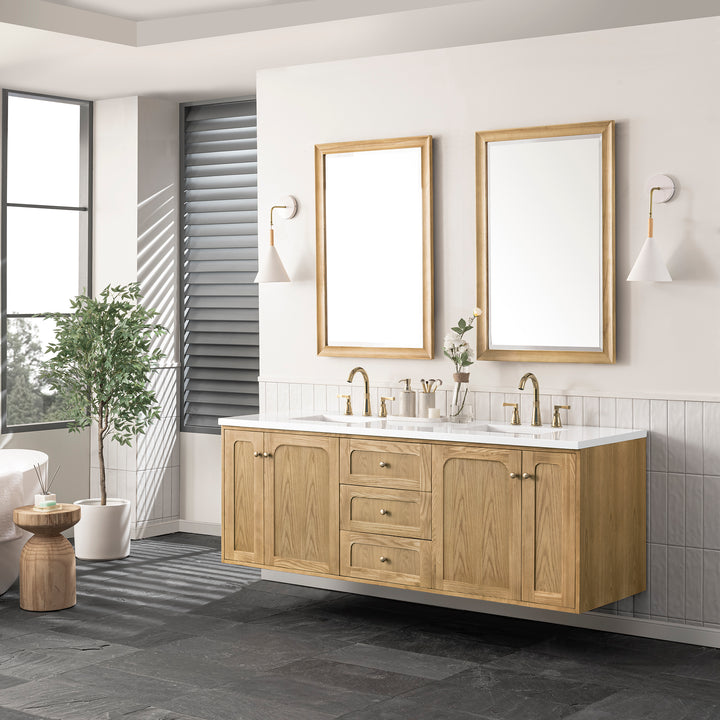 Laurent 72" Double Vanity, Light Natural Oak w/ 3 CM White Zeus Top
