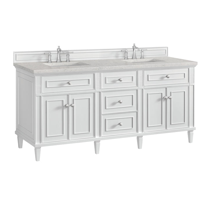 Lorelai 72" Double Vanity, Bright White w/ 3 CM Eternal Jasmine Pearl Silestone Top