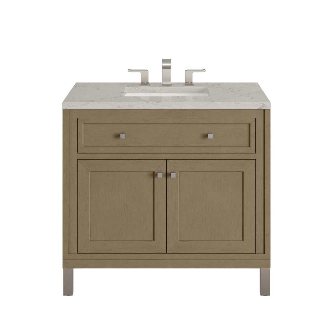 Chicago 36" Single Vanity, Walnut Whisper, w/ 3 CM Victorian Silver Silestone® Top