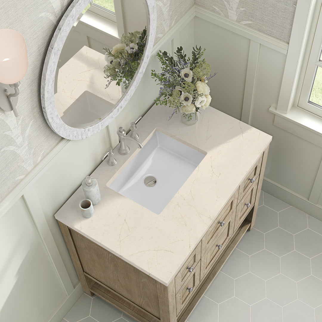 Breckenridge 36" Single Vanity, Whitewashed Oak w/ 3 CM Eternal Marfil Silestone Top