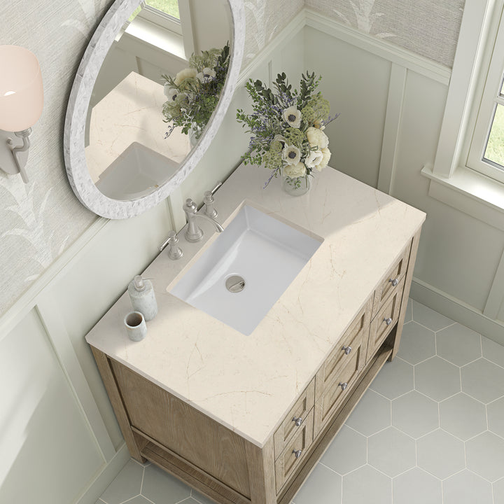 Breckenridge 36" Single Vanity, Whitewashed Oak w/ 3 CM Eternal Marfil Silestone Top