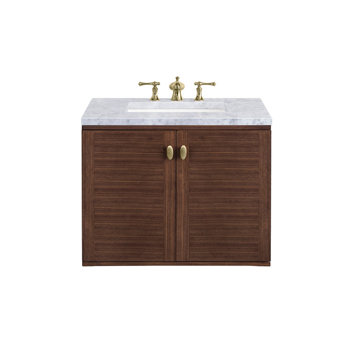 Amberly 30" Single Vanity, Mid-Century Walnut w/ 3 CM Carrara Marble Top