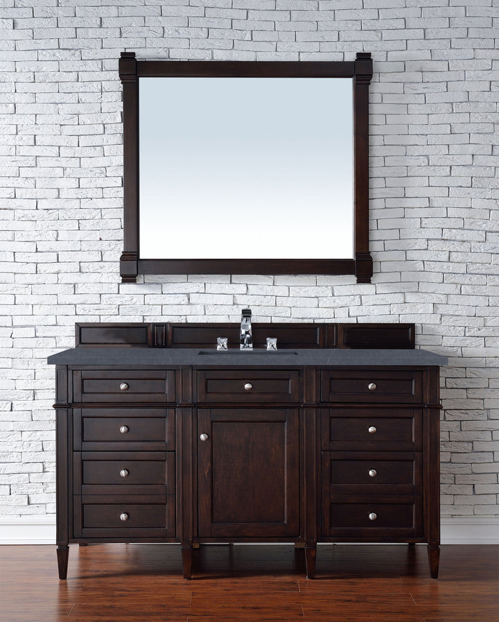 Brittany 60" Single Vanity, Burnished Mahogany w/ 3 CM Charcoal Soapstone Silestone Top