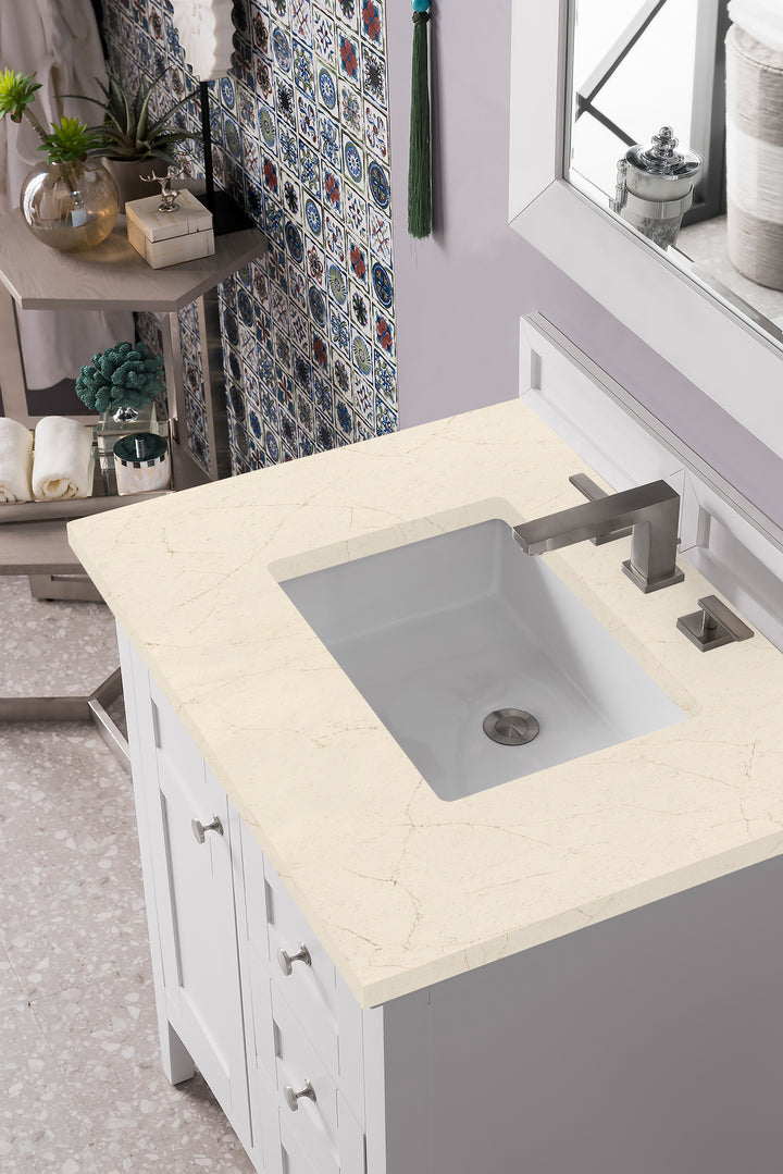 Palisades 30" Single Vanity, Bright White w/ 3 CM Eternal Marfil Silestone Top