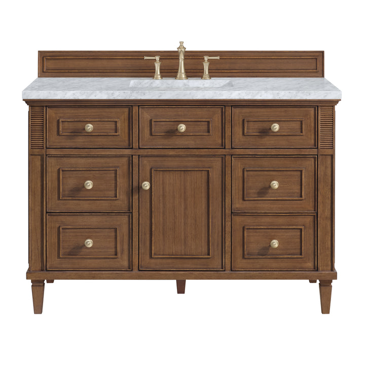 Lorelai 48" Single Vanity, Mid-Century Walnut w/ 3 CM Carrara White Marble Top