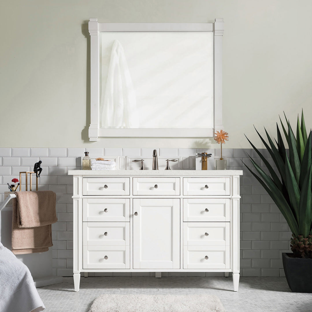 Brittany 48" Single Vanity, Bright White w/ 3 CM Lime Delight Silestone Top