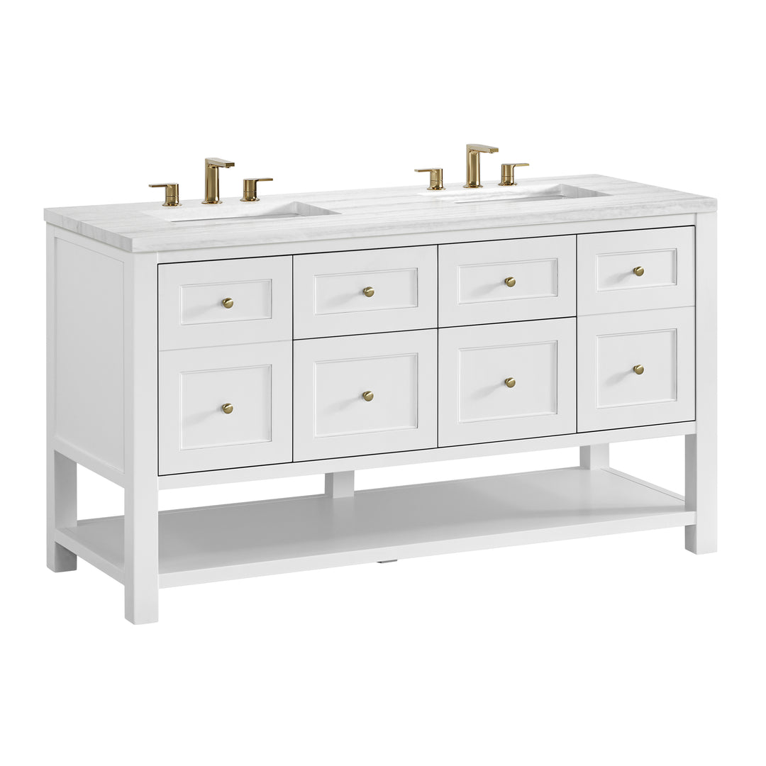 Breckenridge 60" Double Vanity, Bright White, w/ 3 CM Arctic Fall Solid Surface Top