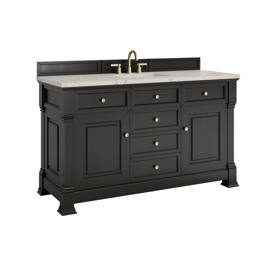 Brookfield 60" Single Vanity, Black Onyx w/ 3 CM Victorian Silver Silestone® Top