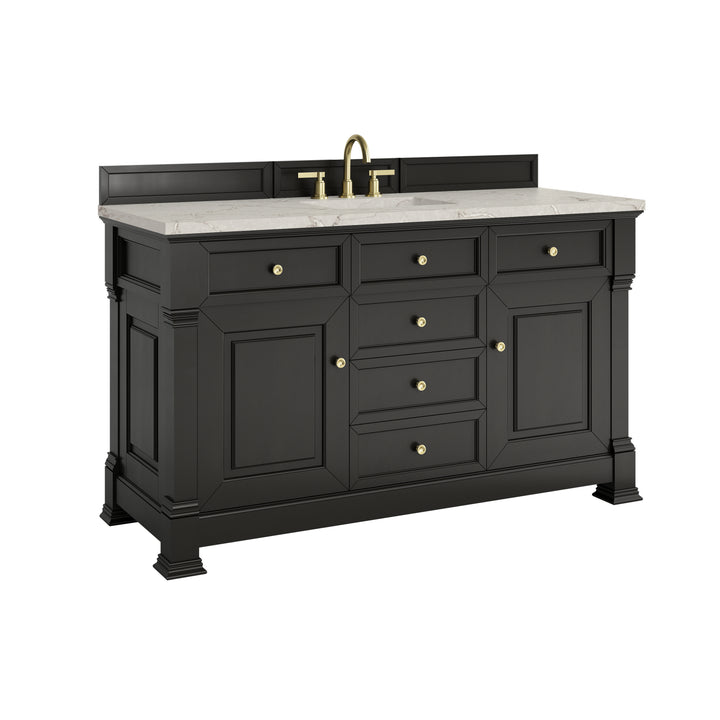 Brookfield 60" Single Vanity, Black Onyx w/ 3 CM Victorian Silver Silestone® Top
