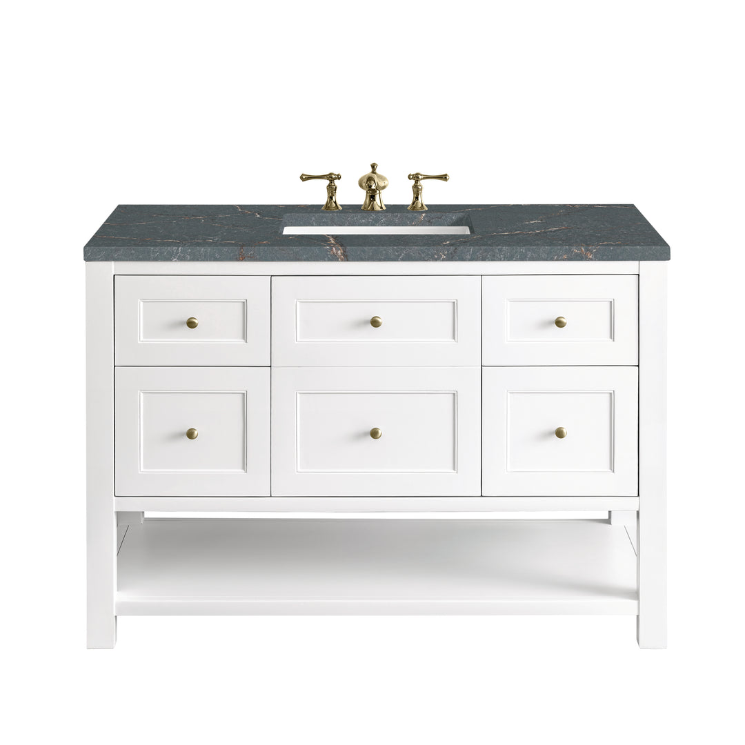 Breckenridge 48" Single Vanity, Bright White w/ 3 CM Parisien Bleu Top w/FreePower Wireless Charger