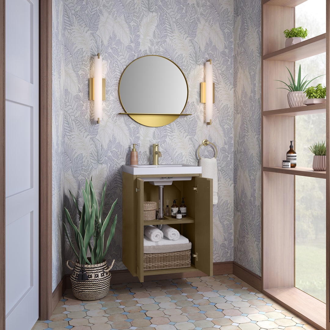 Chianti 20" Single Vanity, Walnut Whisper, Champagne Brass, w/ White Glossy Composite Stone Top