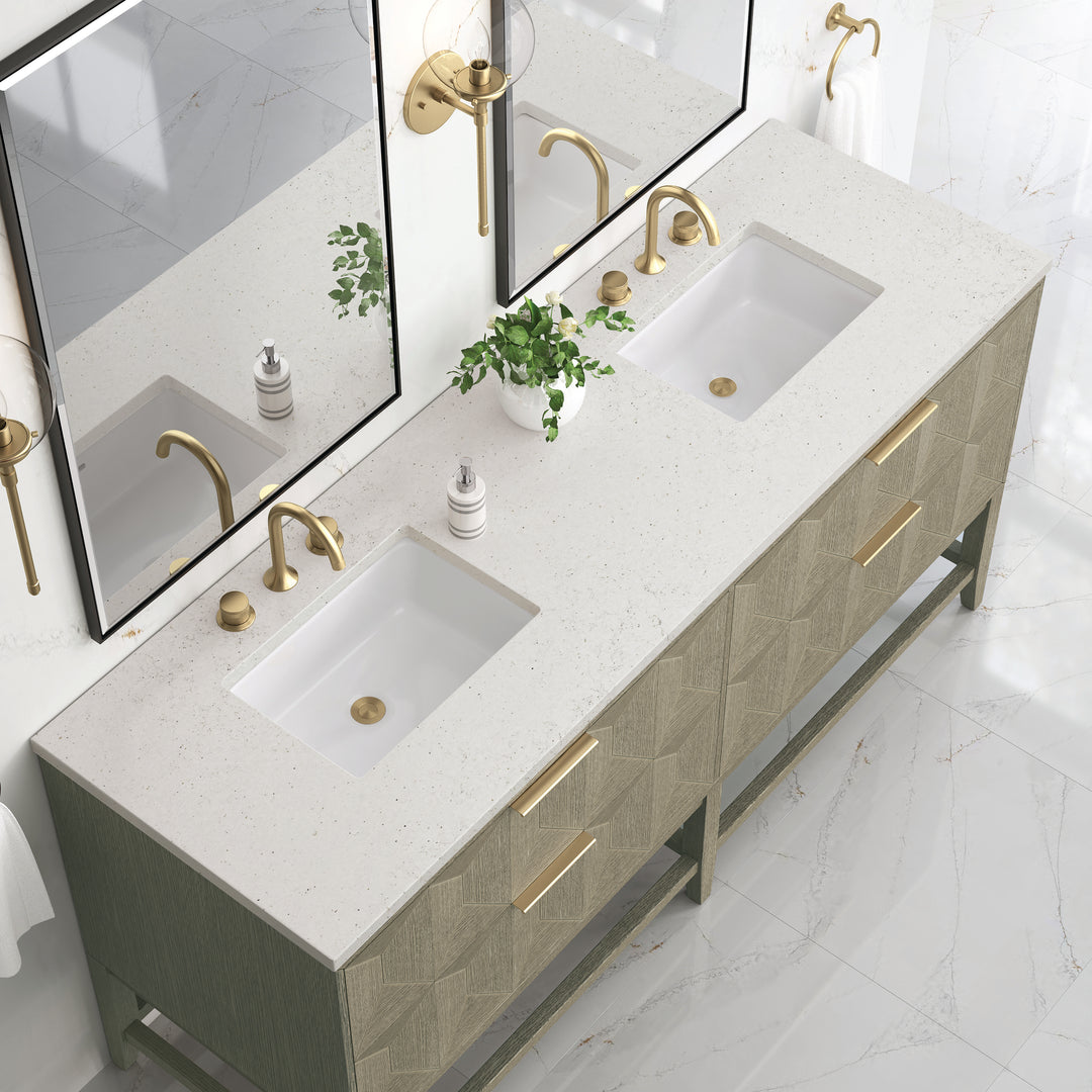 Emmeline 72" Double Vanity, Pebble Oak w/ 3 CM Lime Delight Top