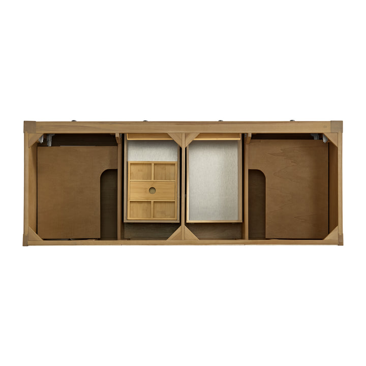 Breckenridge 60" Double Vanity, Light Natural Oak, w/ 3 CM Ethereal Noctis Quartz Top