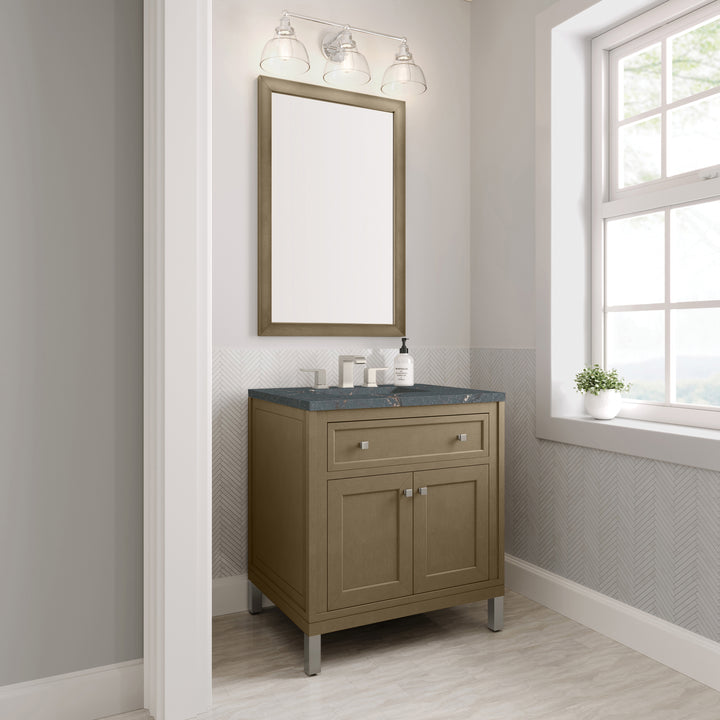 Chicago 30" Single Vanity, Walnut Whisper, w/ 3 CM Parisien Bleu Silestone® Top
